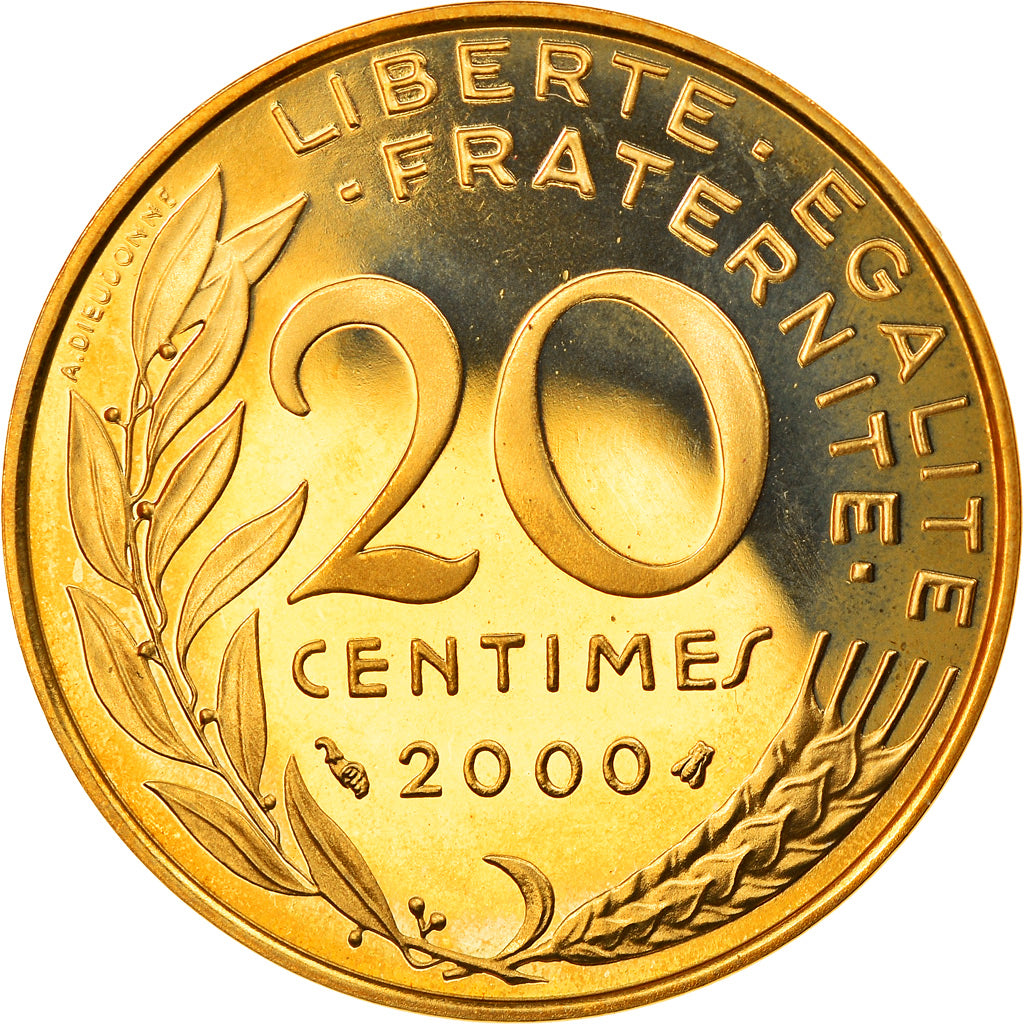 Moneda, Francia, Marianne, 20 Centimes, 2000, Paris, Proof, FDC, Aluminio -