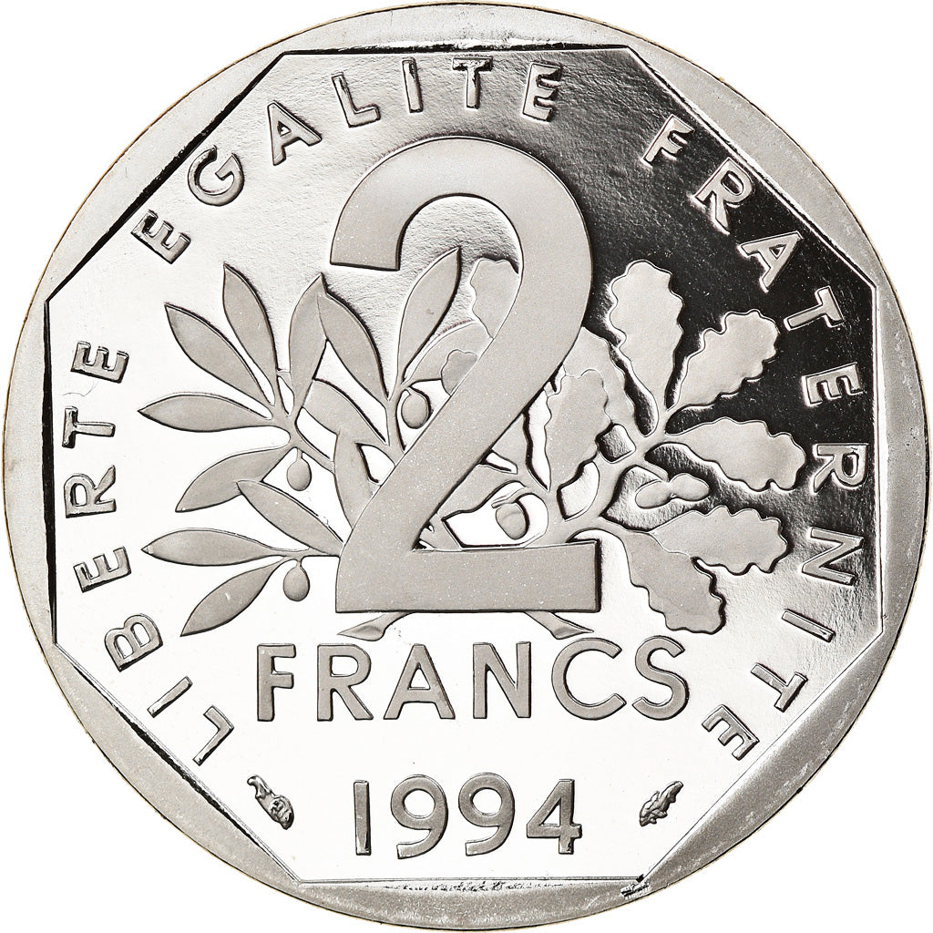 Moeda, França, Semeuse, 2 Francs, 1994, Paris, Proof, MS(65-70), Níquel