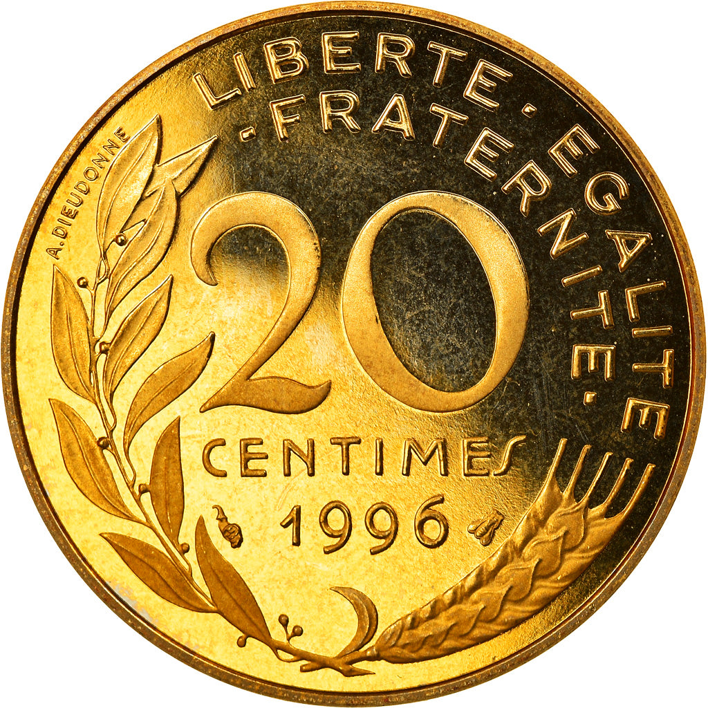 Moneda, Francia, Marianne, 20 Centimes, 1996, Paris, Proof, FDC, Aluminio -
