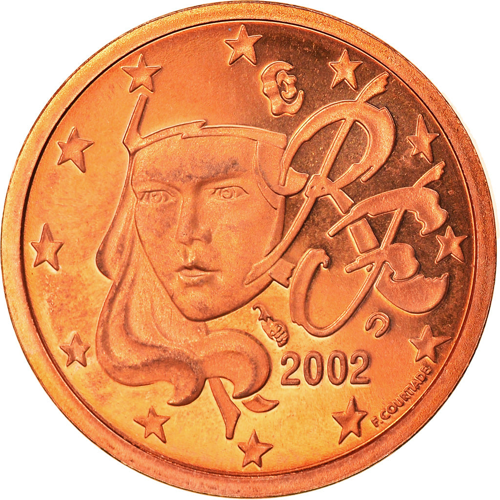 France, Euro Cent, 2002, Paris, Proof, MS(65-70), Copper Plated Steel