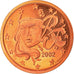 França, Euro Cent, 2002, Paris, Proof, MS(65-70), Aço Cromado a Cobre