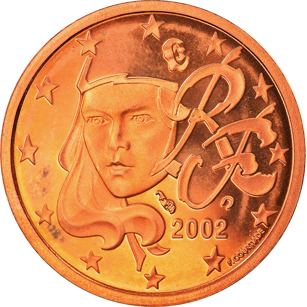 France, 2 Euro Cent, 2002, Paris, Proof, MS(65-70), Copper Plated Steel