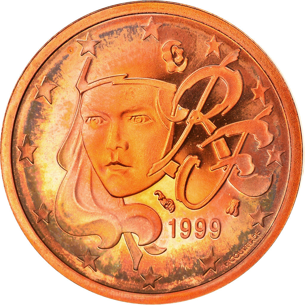 Frankrijk, 2 Euro Cent, 1999, Paris, Proof, FDC, Copper Plated Steel, Gadoury:2