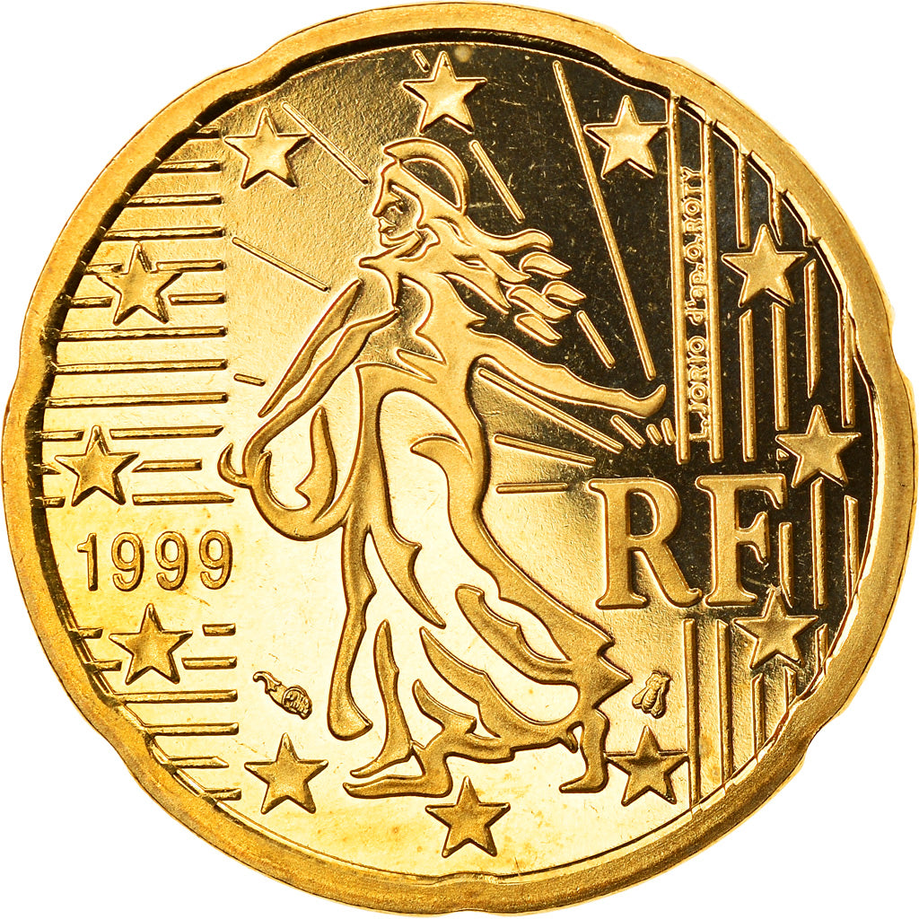 France, 20 Euro Cent, 1999, Paris, Proof, MS(65-70), Brass, Gadoury:5., KM:1286