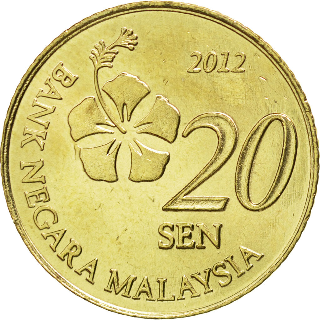MALAYSIA, 20 Sen, 2012, KM #203, MS(63), Nickel-Brass, 20.6, 4.19