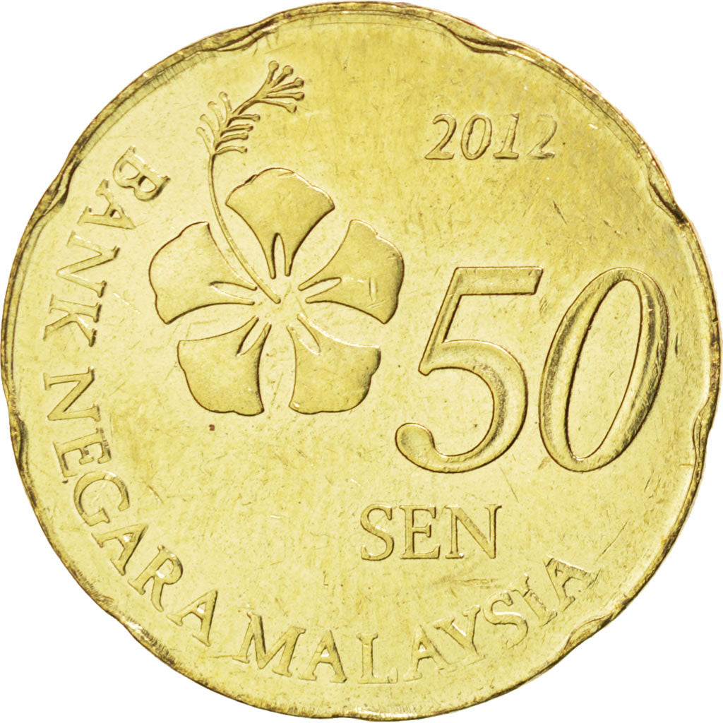 MALAYSIA, 50 Sen, 2012, KM #204, MS(63), Nickel-Brass Plated Copper, 22.65, 5.69