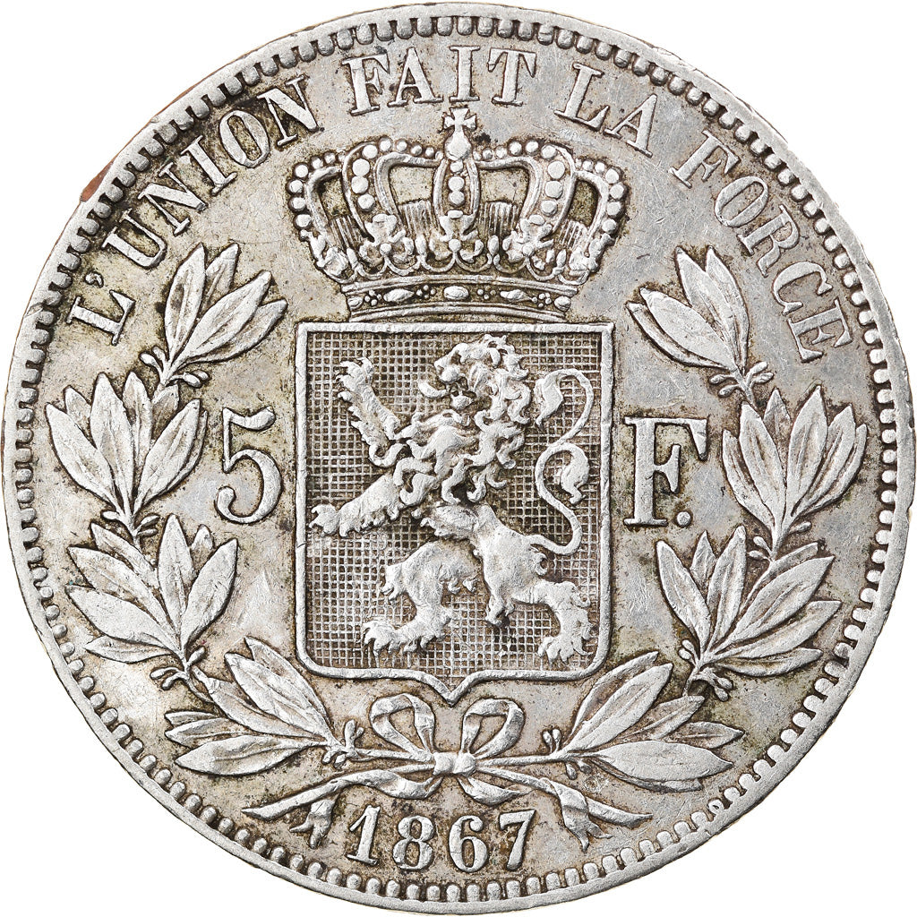 Moneta, Belgio, Leopold II, 5 Francs, 5 Frank, 1867, MB+, Argento, KM:24