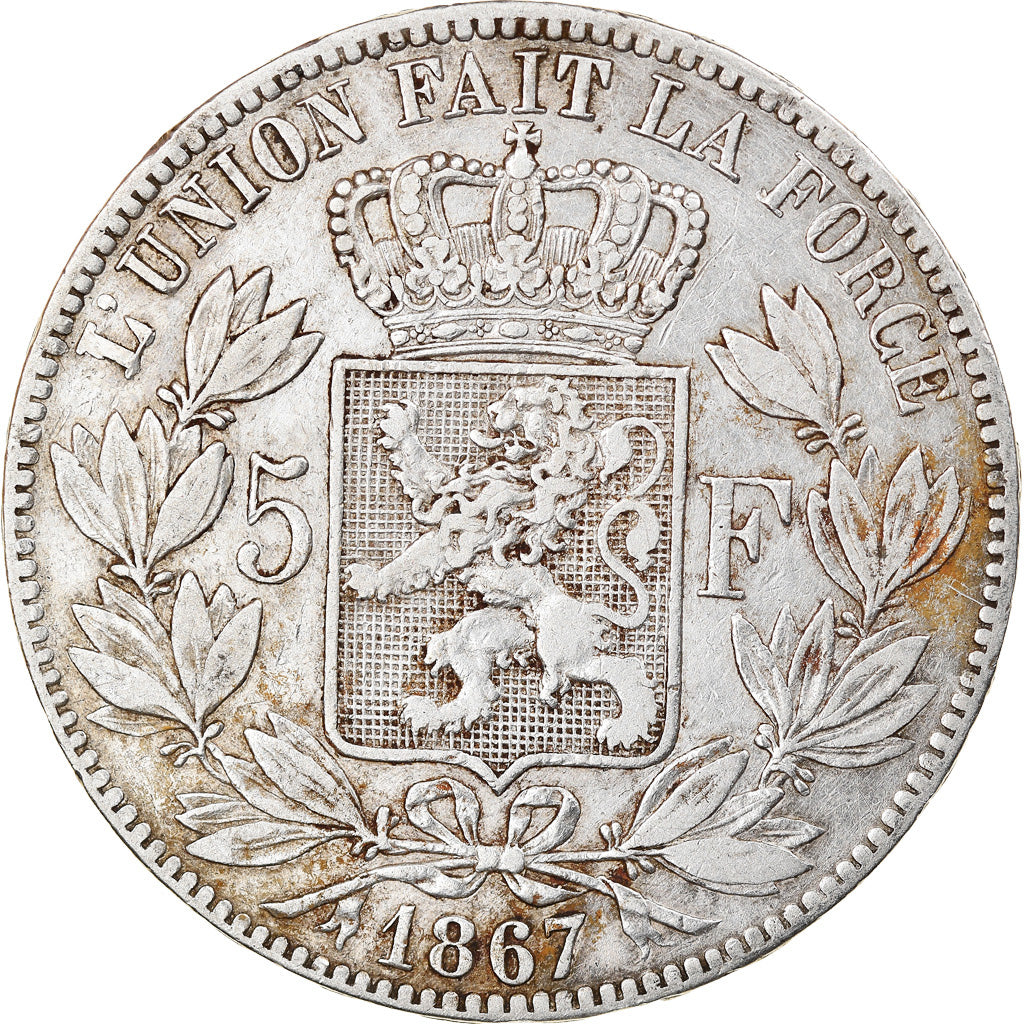 Coin, Belgium, Leopold II, 5 Francs, 5 Frank, 1867, VF(30-35), Silver, KM:24