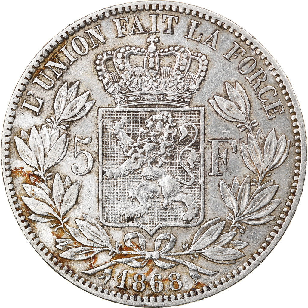Coin, Belgium, Leopold II, 5 Francs, 5 Frank, 1868, VF(30-35), Silver, KM:24