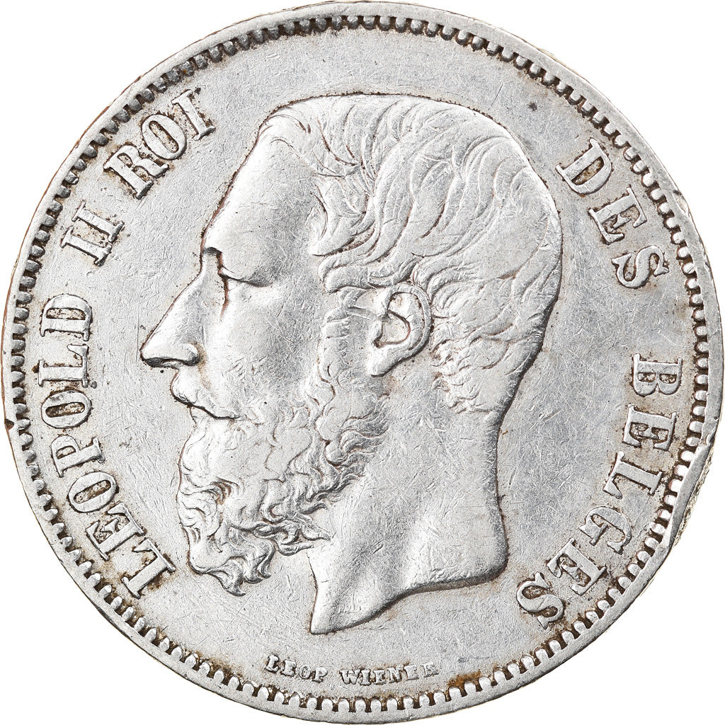 Moeda, Bélgica, Leopold II, 5 Francs, 5 Frank, 1869, VF(30-35), Prata, KM:24