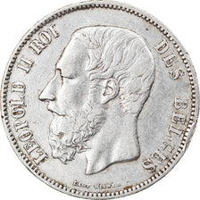 Moeda, Bélgica, Leopold II, 5 Francs, 5 Frank, 1869, VF(30-35), Prata, KM:24