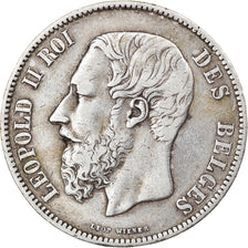 Moeda, Bélgica, Leopold II, 5 Francs, 5 Frank, 1870, VF(30-35), Prata, KM:24