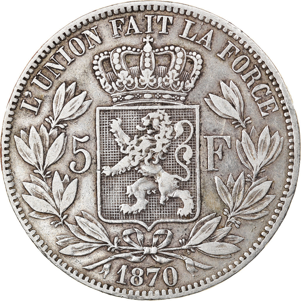 Moeda, Bélgica, Leopold II, 5 Francs, 5 Frank, 1870, VF(30-35), Prata, KM:24
