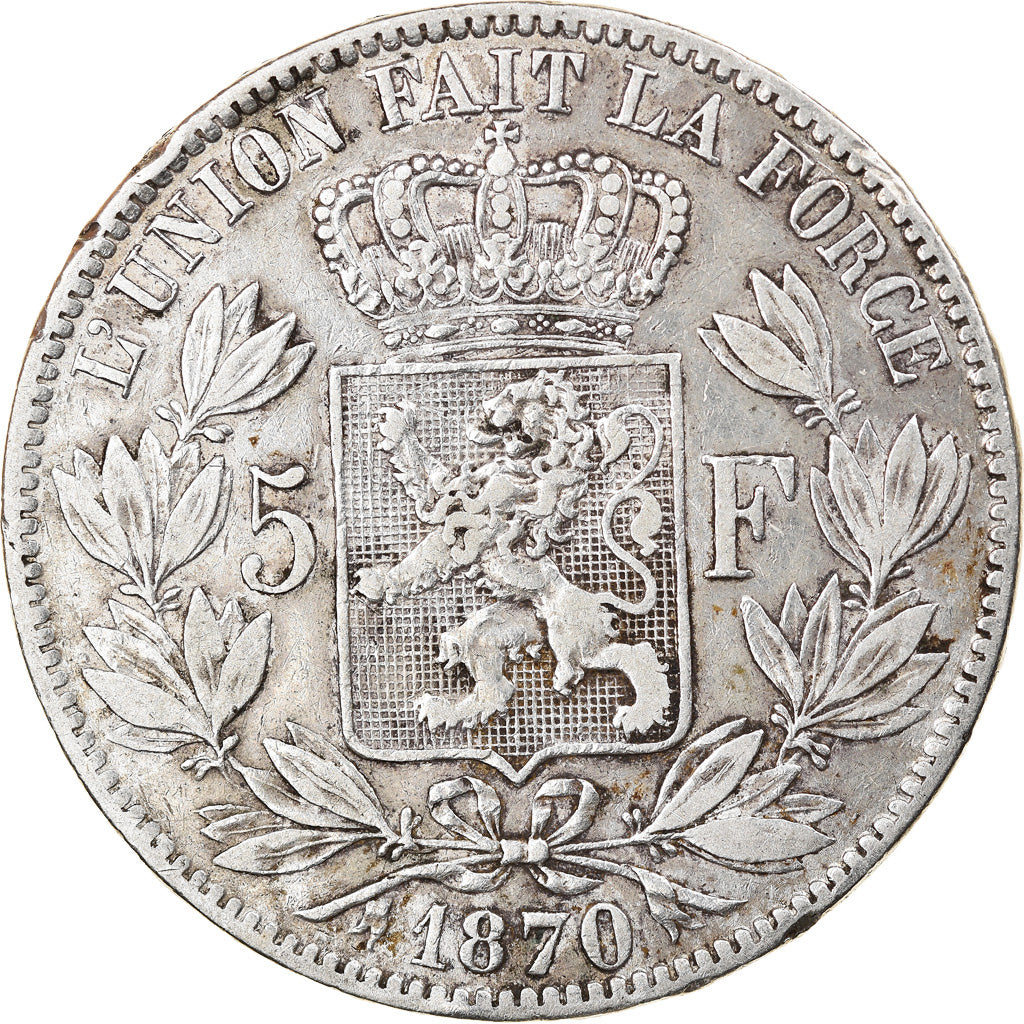 Moneta, Belgio, Leopold II, 5 Francs, 5 Frank, 1870, MB+, Argento, KM:24