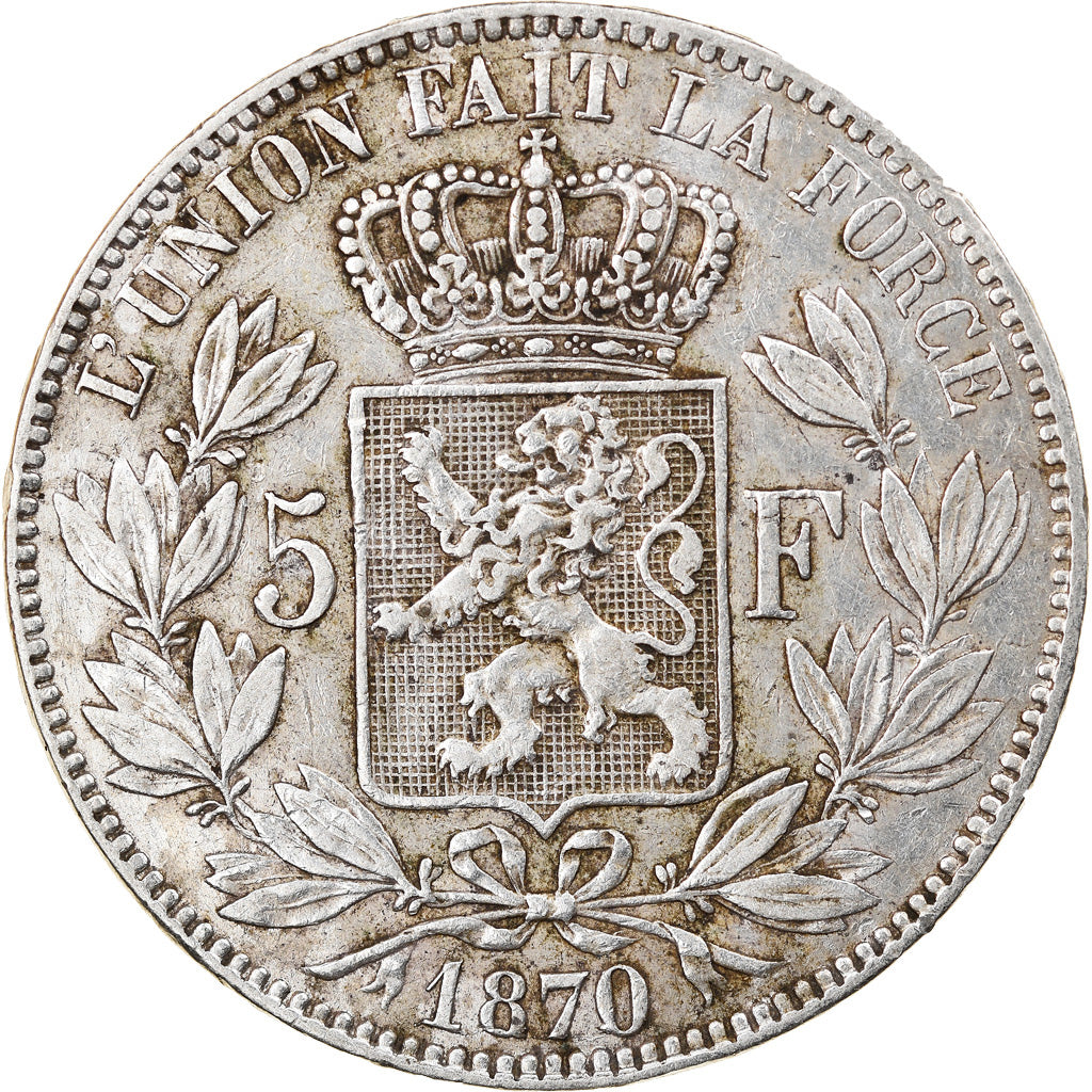 Moneta, Belgio, Leopold II, 5 Francs, 5 Frank, 1870, MB+, Argento, KM:24