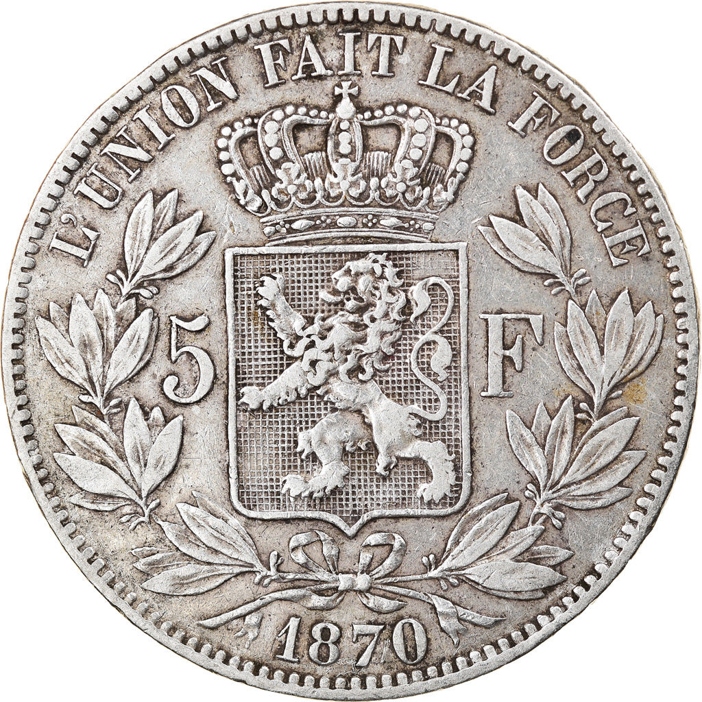 Moeda, Bélgica, Leopold II, 5 Francs, 5 Frank, 1870, VF(30-35), Prata, KM:24