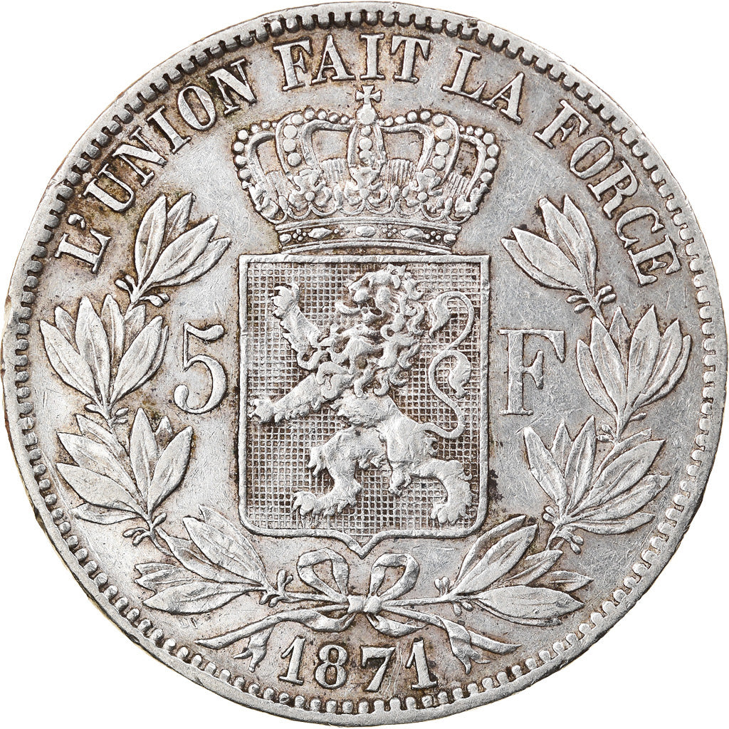 Moneta, Belgio, Leopold II, 5 Francs, 5 Frank, 1871, MB+, Argento, KM:24
