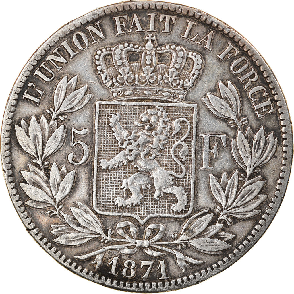 Coin, Belgium, Leopold II, 5 Francs, 5 Frank, 1871, VF(30-35), Silver, KM:24