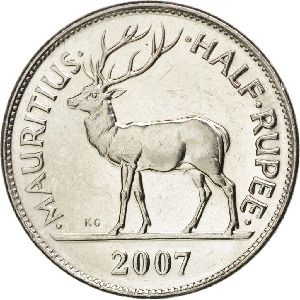 MAURITIUS, 1/2 Rupee, 2007, KM #54, MS(63), Nickel Plated Steel, 23.6, 5.77
