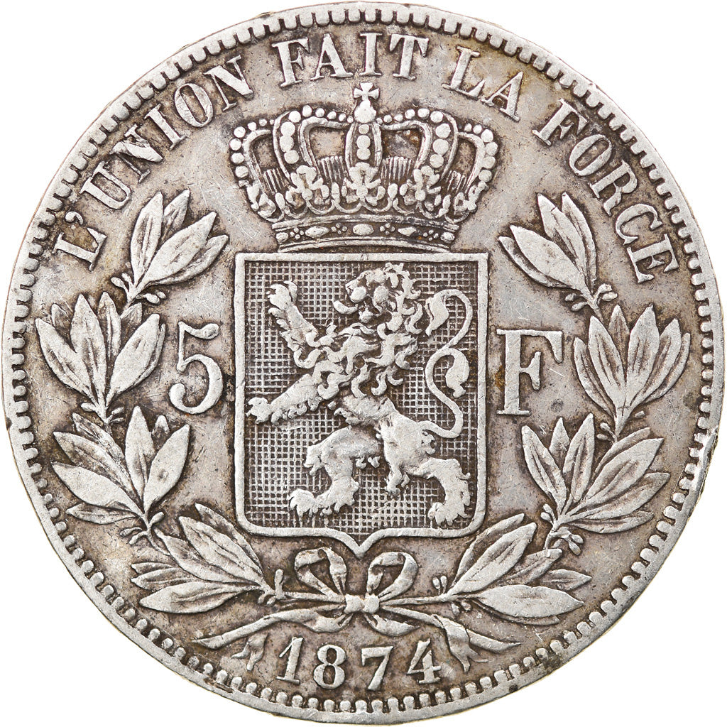 Coin, Belgium, Leopold II, 5 Francs, 5 Frank, 1874, VF(30-35), Silver, KM:24