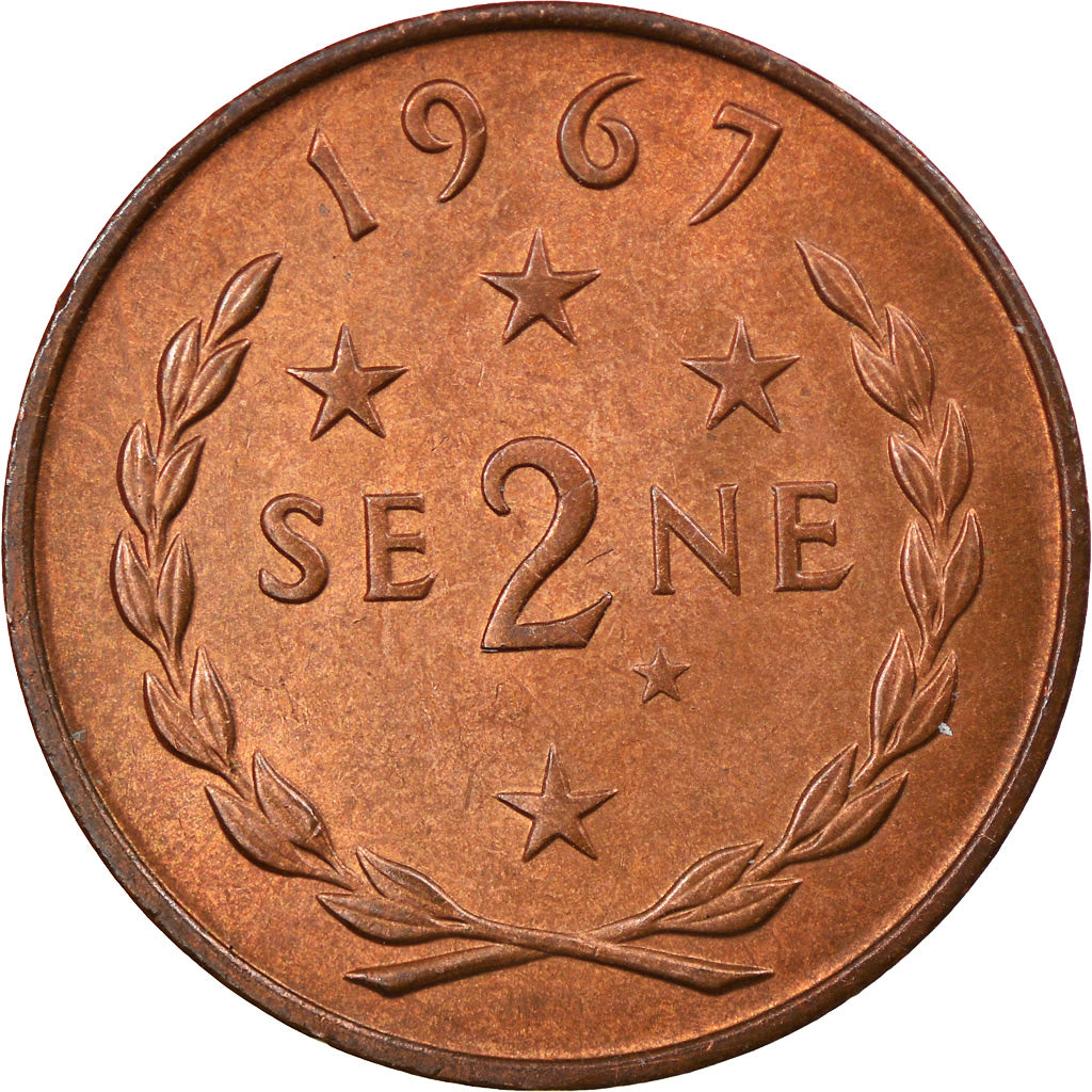 Coin, Samoa, 2 Sene, 1967, AU(55-58), Bronze, KM:13