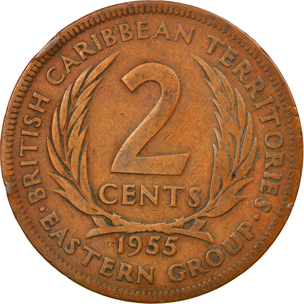 Moneta, Państwa Wschodnich Karaibów, Elizabeth II, 2 Cents, 1955, VF(30-35)