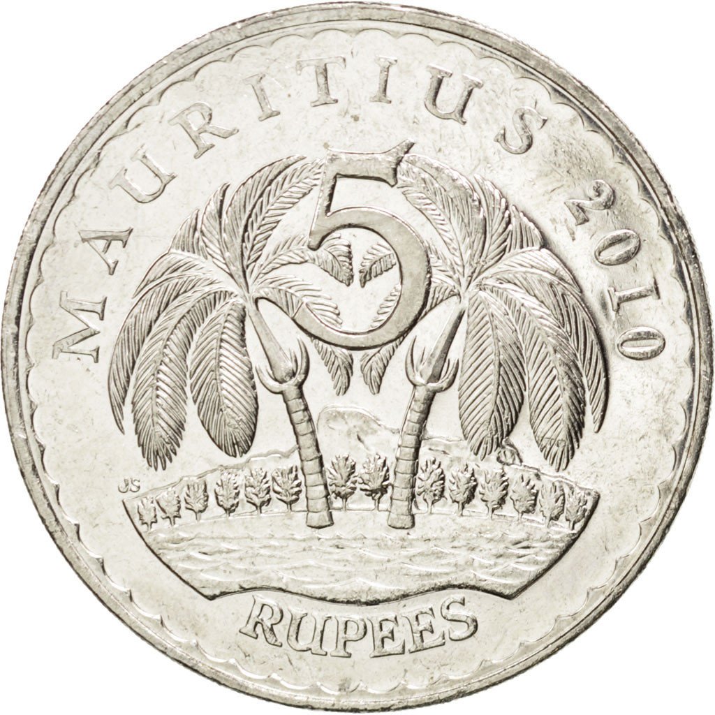 MAURITIUS, 5 Rupees, 2010, KM #56, MS(63), Copper-Nickel, 31, 12.47