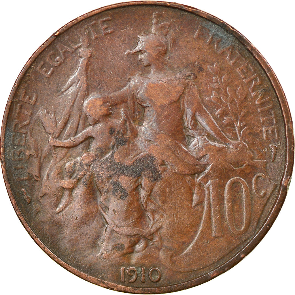 Moneda, Francia, Dupuis, 10 Centimes, 1910, Paris, MBC, Bronce, KM:843