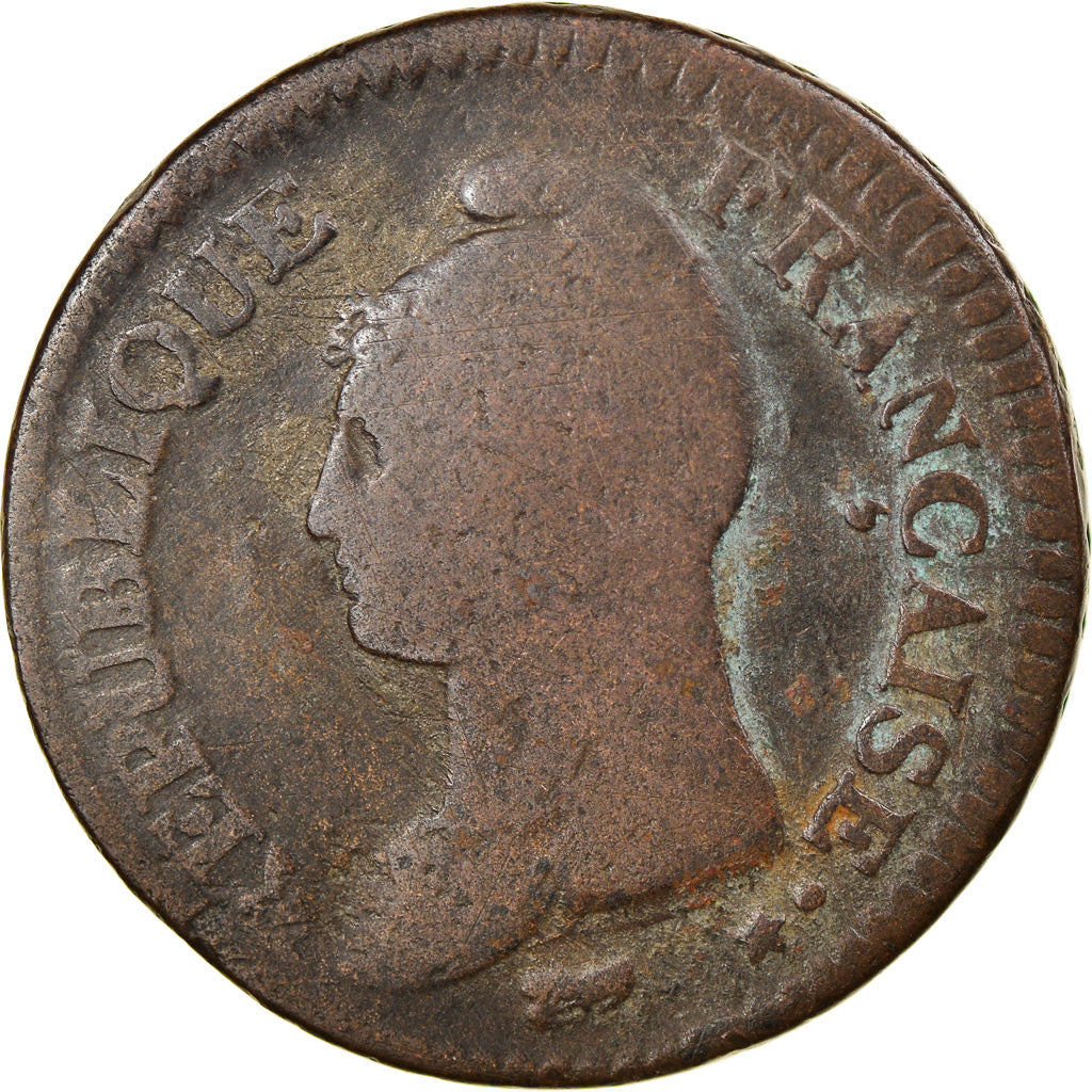 Moneta, Francia, Dupré, Decime, 1798, Paris, MB, Bronzo, KM:644.1, Gadoury:187a