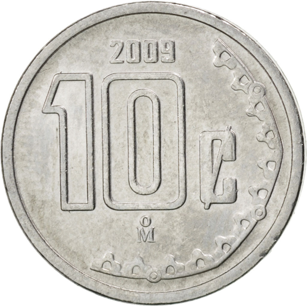 MEXICO, 10 Centavos, 2009, Mexico City, KM #934, MS(63), Stainless Steel, 14,...