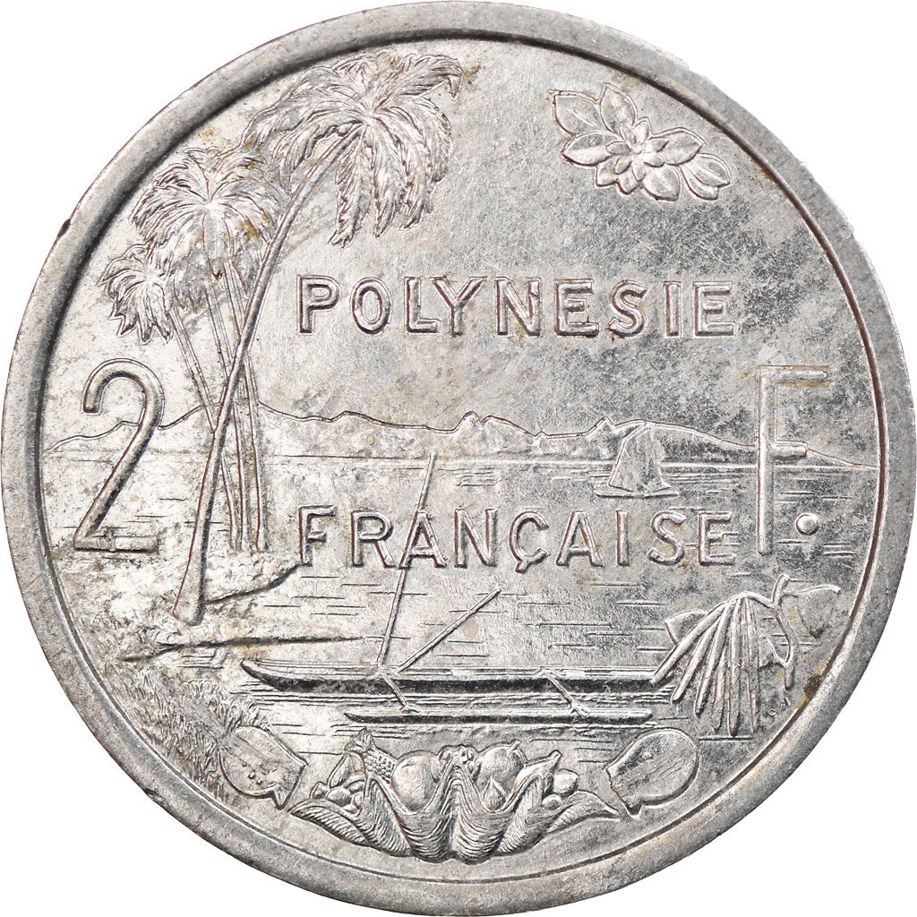 Moeda, Polinésia Francesa, 2 Francs, 1986, Paris, AU(55-58), Alumínio, KM:10