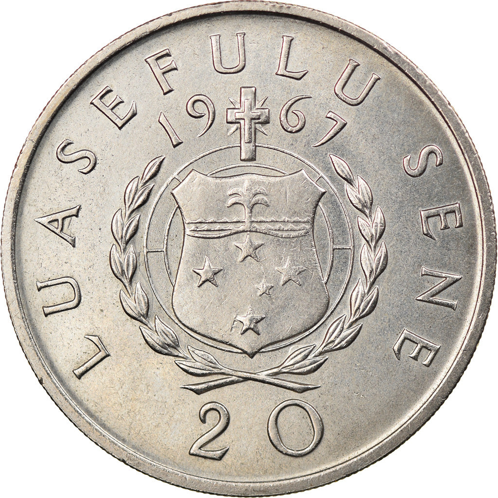 Coin, Samoa, 20 Sene, 1967, AU(55-58), Copper-nickel, KM:5