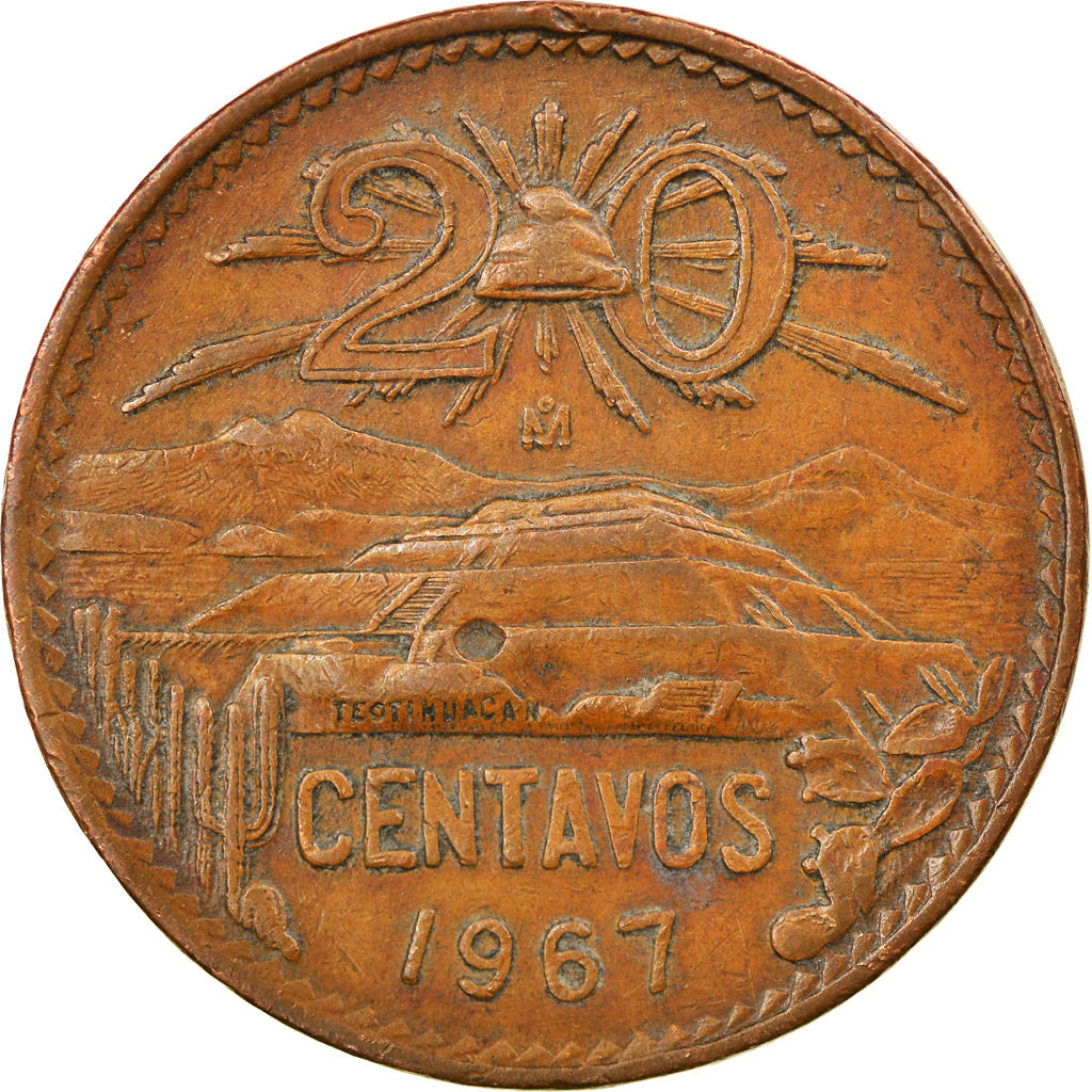 Münze, Mexiko, 20 Centavos, 1967, Mexico City, SS+, Bronze, KM:440