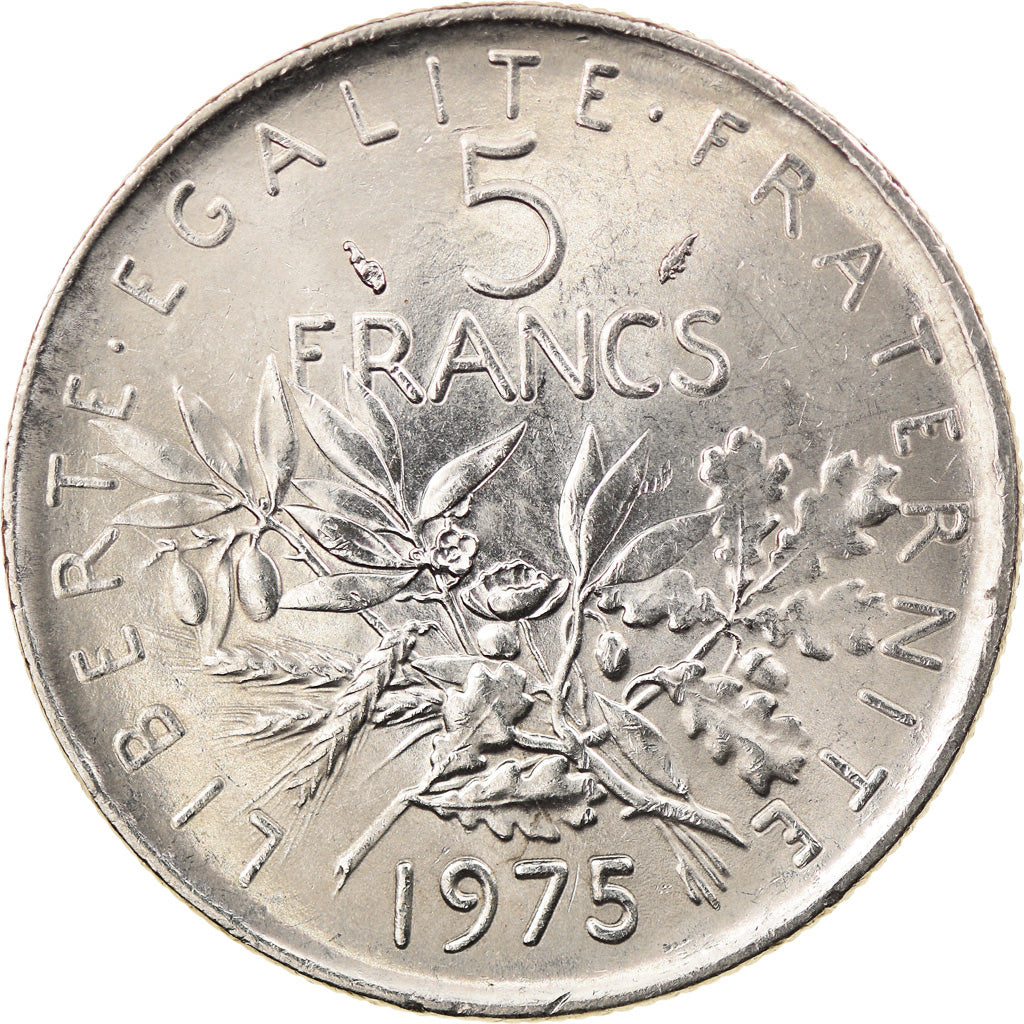 Moeda, França, Semeuse, 5 Francs, 1975, Paris, AU(55-58), Cobre-Níquel