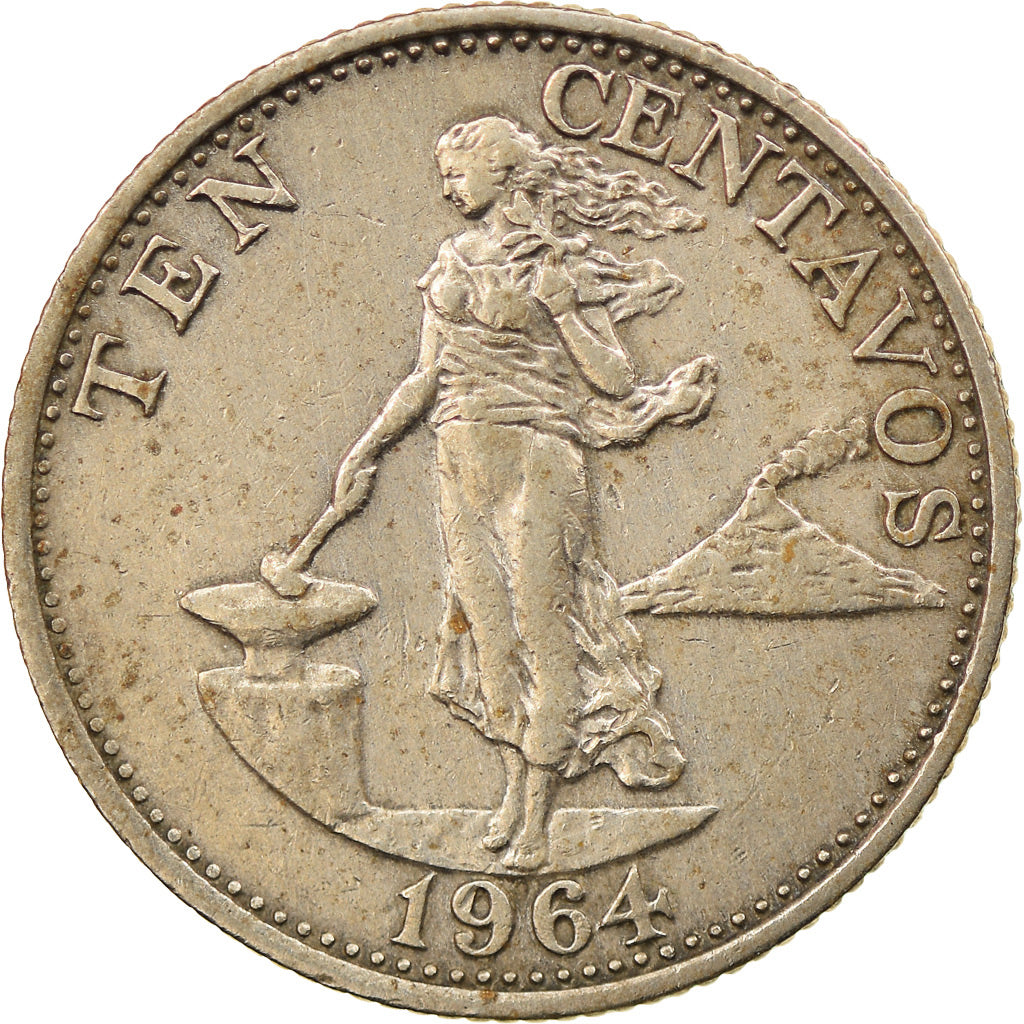 Moeda, Filipinas, 10 Centavos, 1964, EF(40-45), Cobre-Níquel-Zinco, KM:188
