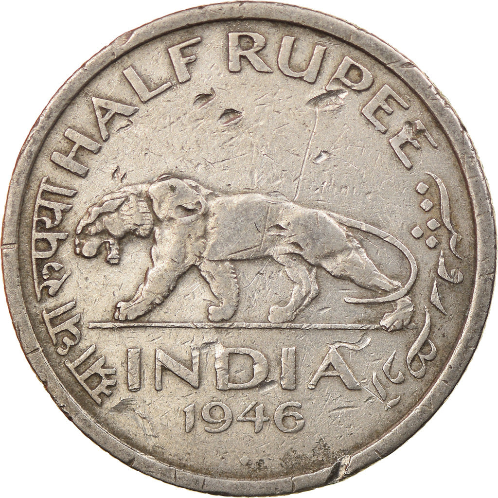 Moneda, INDIA BRITÁNICA, George VI, 1/2 Rupee, 1946, MBC, Níquel, KM:553