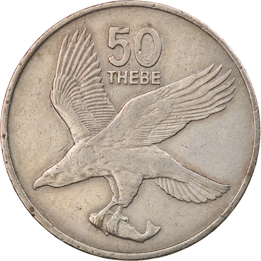 Coin, Botswana, 50 Thebe, 1977, British Royal Mint, EF(40-45), Copper-nickel