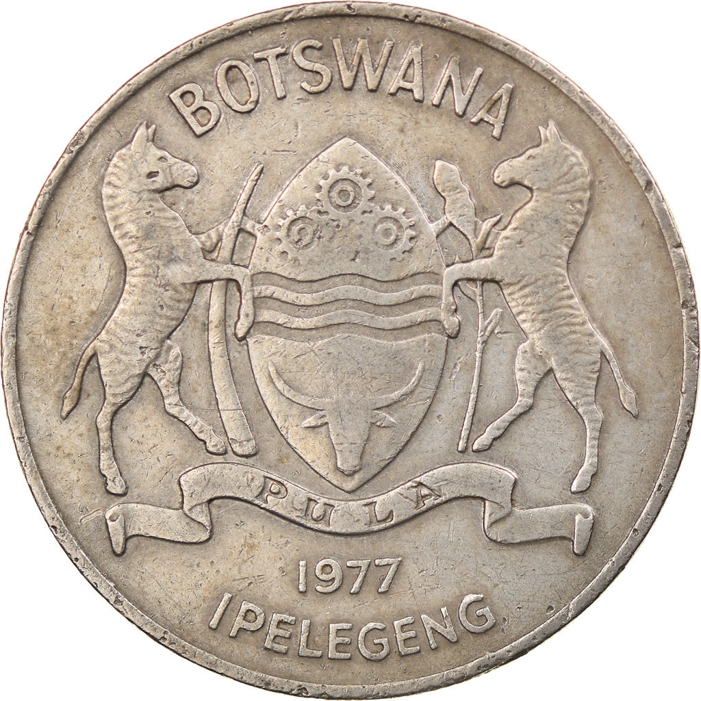 Coin, Botswana, 50 Thebe, 1977, British Royal Mint, EF(40-45), Copper-nickel
