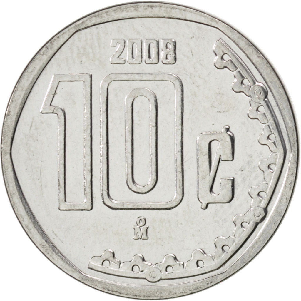 MEXICO, 10 Centavos, 2008, Mexico City, KM #547, MS(63), Stainless Steel, 17,...