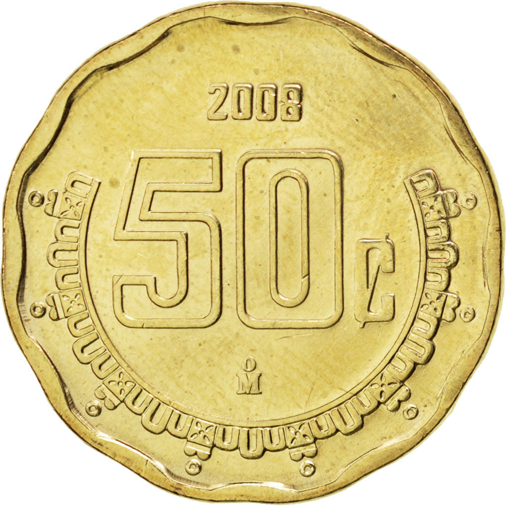 Coin, Mexico, 50 Centavos, 2008, MS(63), Aluminum-Bronze, KM:549