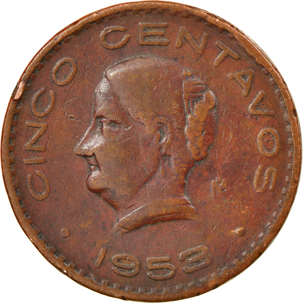 Moneta, Mexico, 5 Centavos, 1953, Mexico City, VF(30-35), Bronze, KM:424