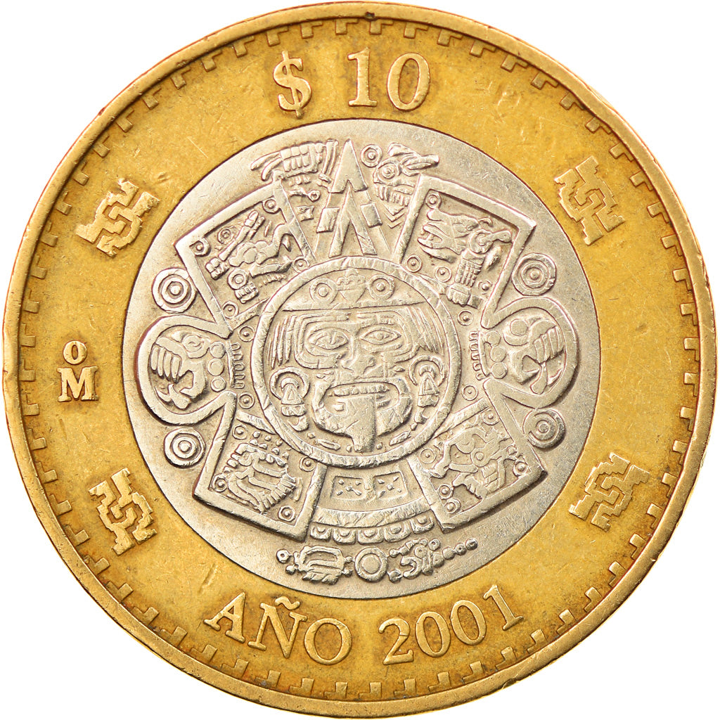 Moneda, México, 10 Pesos, 2001, Mexico City, MBC, Bimetálico, KM:636