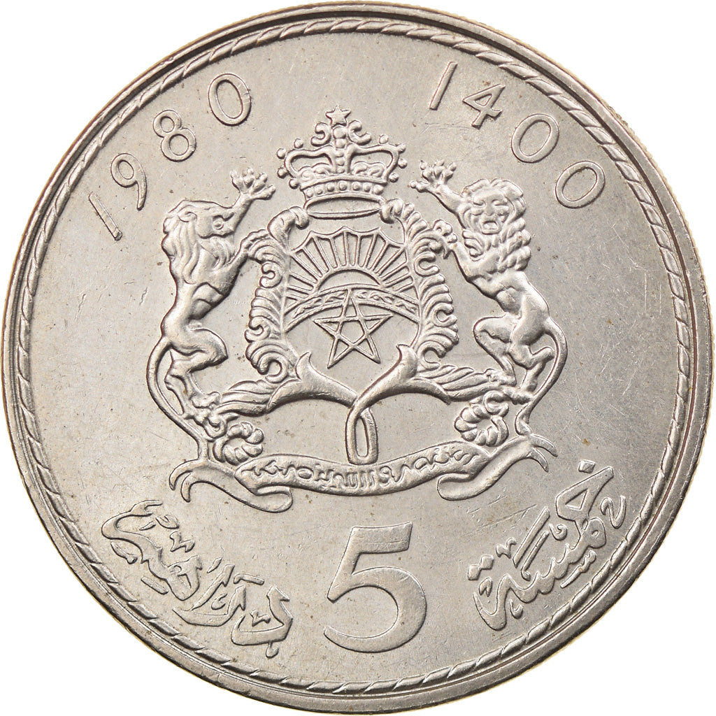 Monnaie, Maroc, al-Hassan II, 5 Dirhams, 1980, TTB+, Copper-nickel, KM:72