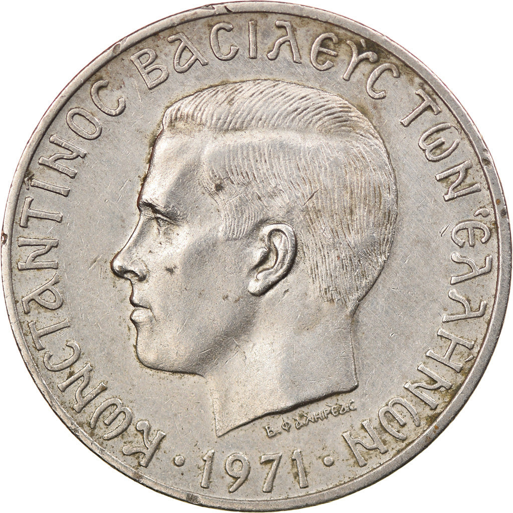 Coin, Greece, Constantine II, 10 Drachmai, 1971, EF(40-45), Copper-nickel