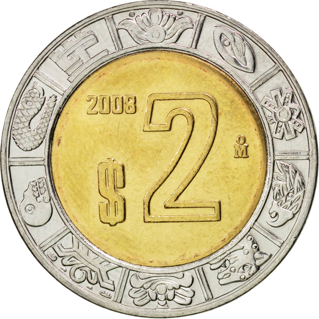 Coin, Mexico, 2 Pesos, 2008, MS(63), Bi-Metallic, KM:604