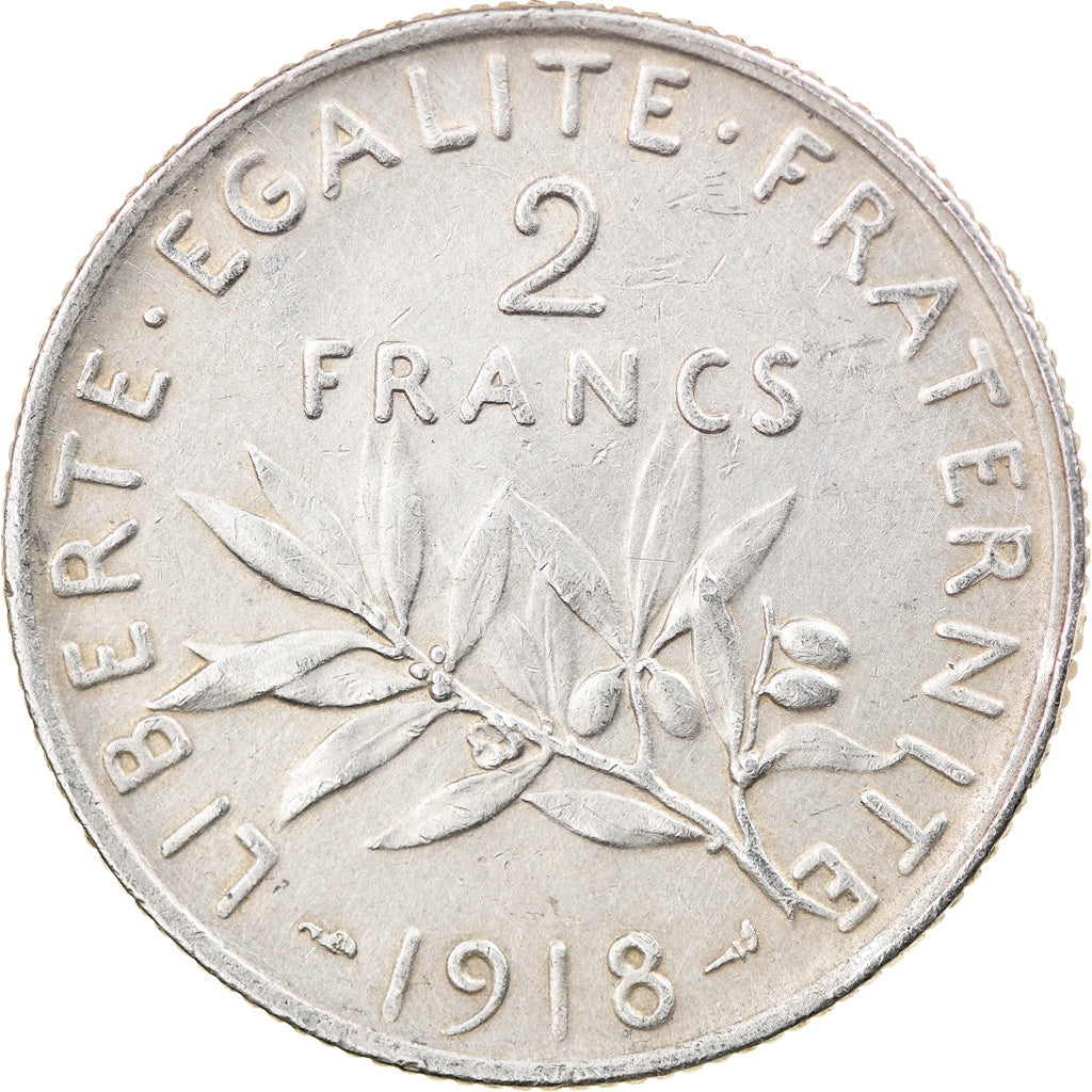 Moneta, Francia, Semeuse, 2 Francs, 1918, Paris, BB, Argento, KM:845.1