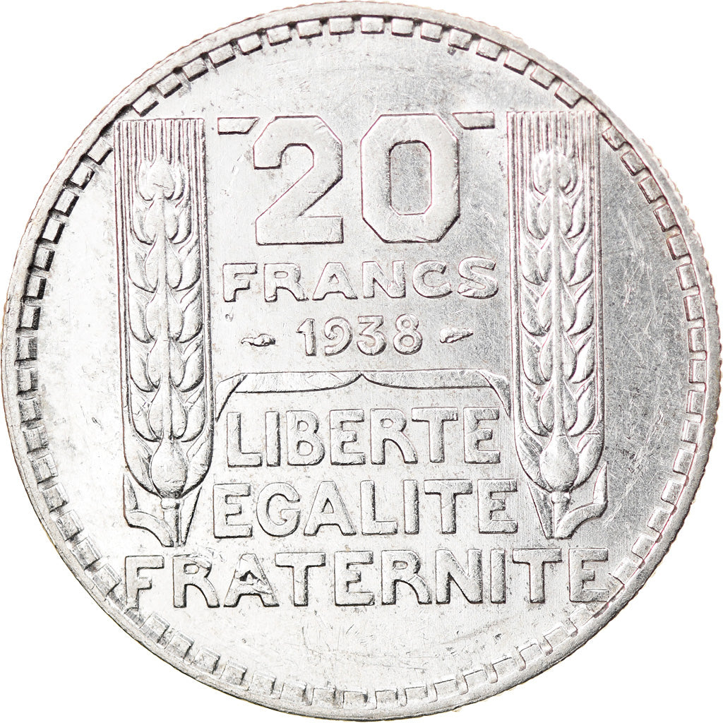 Moneda, Francia, Turin, 20 Francs, 1938, Paris, MBC+, Plata, KM:879, Gadoury:852