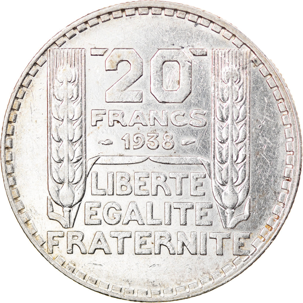 Moneta, Francja, Turin, 20 Francs, 1938, Paris, AU(50-53), Srebro, KM:879