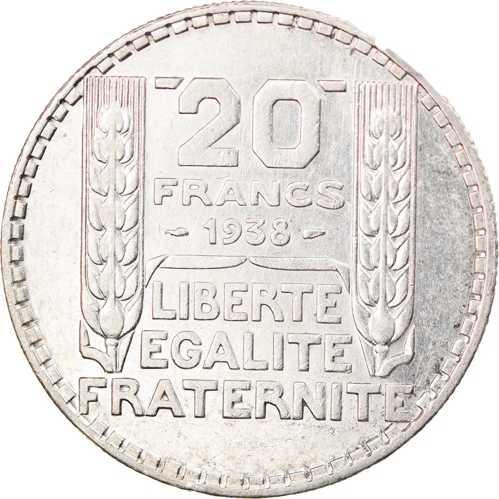 Moneta, Francja, Turin, 20 Francs, 1938, Paris, AU(50-53), Srebro, KM:879