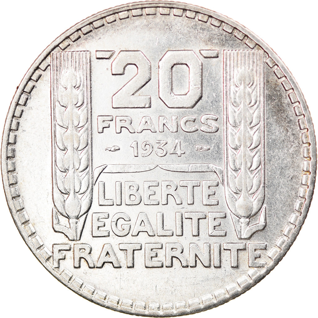 Moneta, Francja, Turin, 20 Francs, 1934, Paris, AU(50-53), Srebro, KM:879